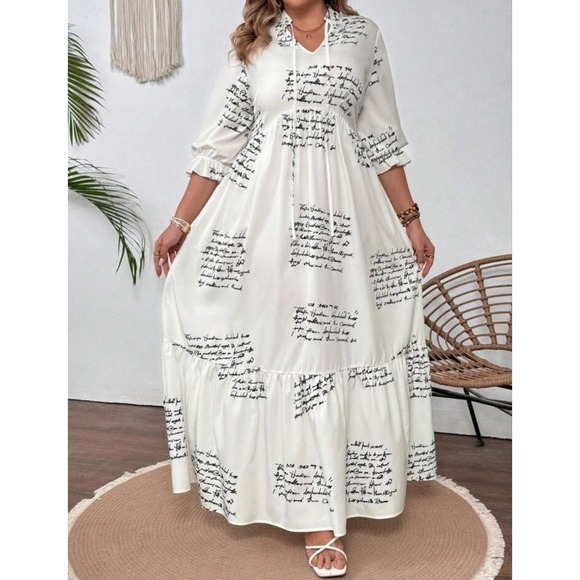 Shein Vcay Plus Size Women's Sz 16 (2XL) Collared Swing Dress White Swiftie NWT - Picture 3 of 9